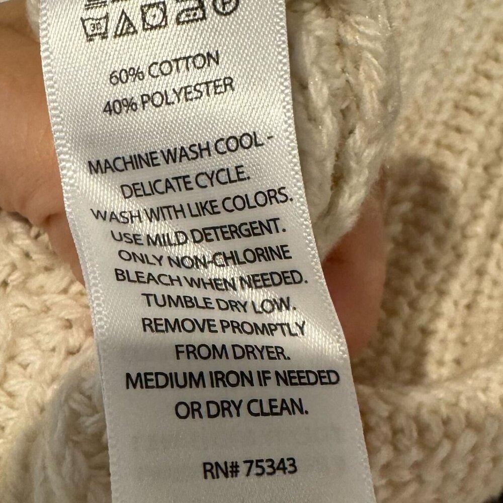 NWT‎ Rachel Zoe Cream Cotton Cable Knit Turtle Neck Sweater - Size Extra Large - Picture 7 of 9